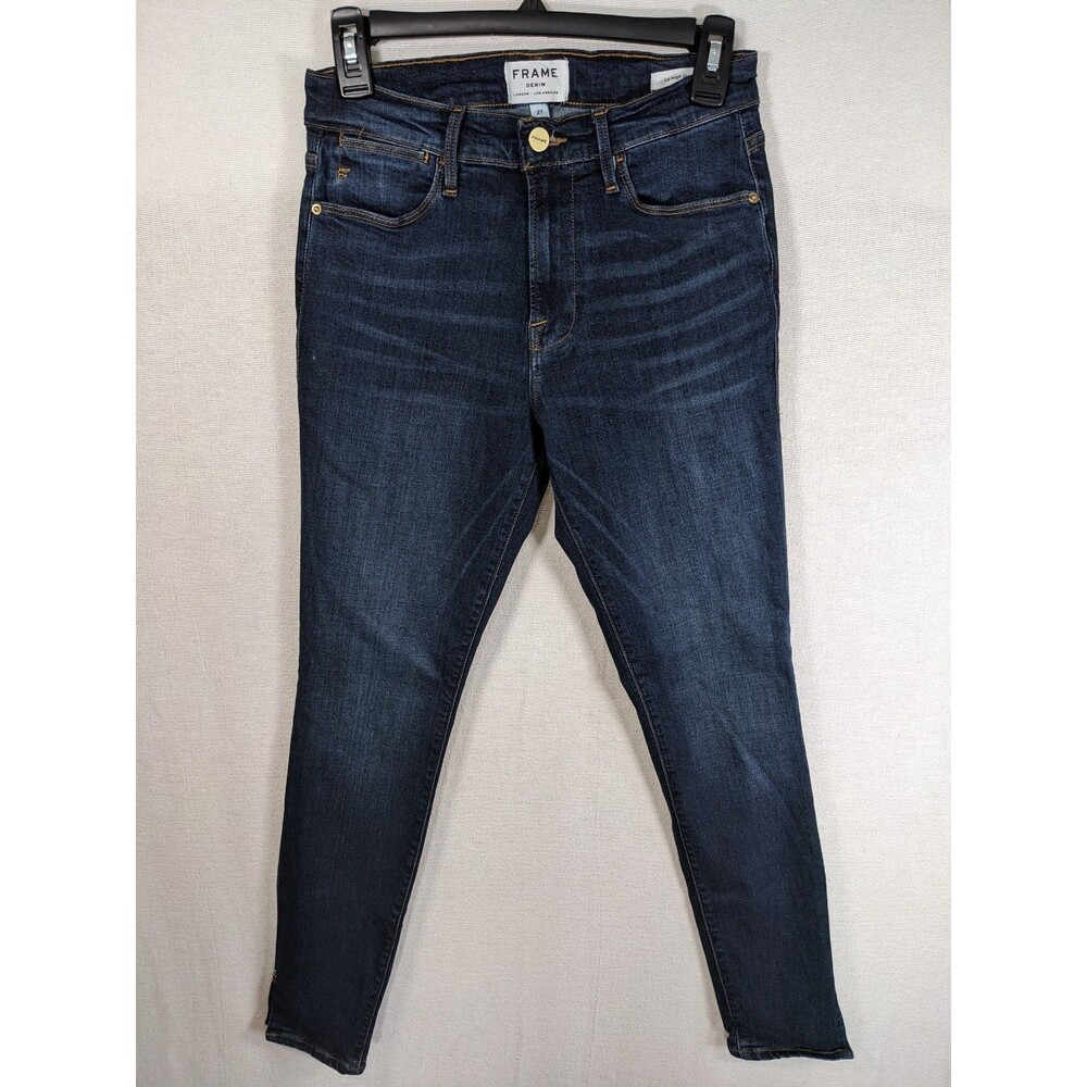 FRAME DENIM Le High Skinny Slit Hem Jeans Dark Blue Wash Size 27